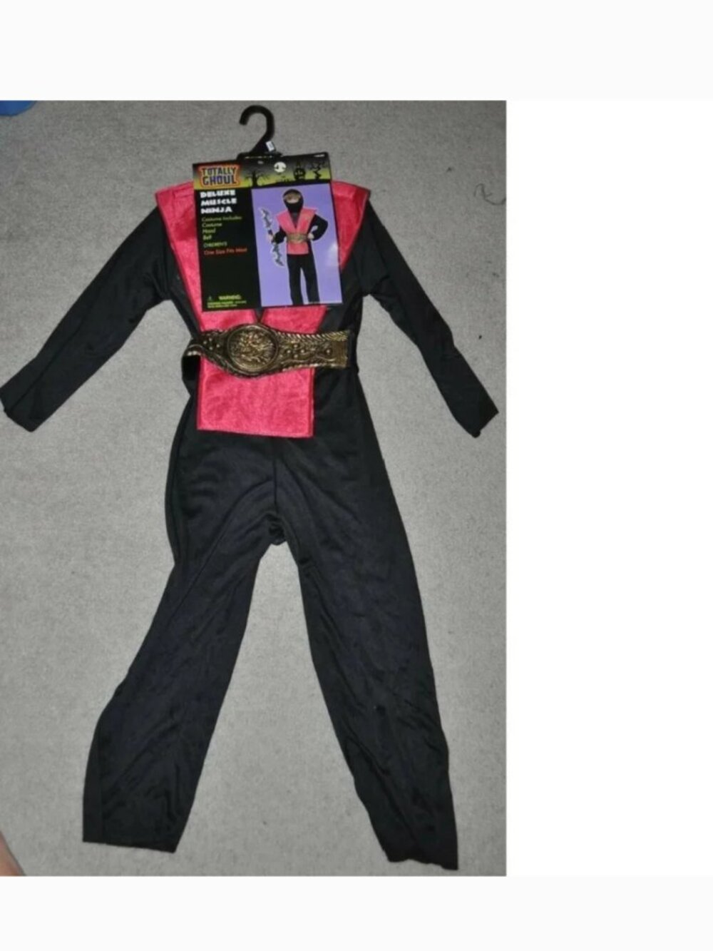 Ninja Halloween Costume Black & Red Jumpsuit 4 Pc Dress Up Boys One Size